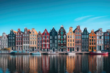 Gordijnen Colorful buildings in Amsterdam © Veniamin Kraskov