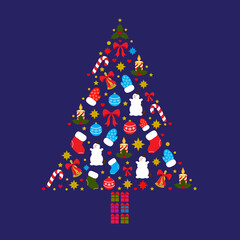 Fototapeta na wymiar illustration of Christmas tree on dark blue background.