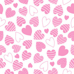 Seamless pattern with cute hearts on white background for your fabric, gift wrap paper. Vector romantic background