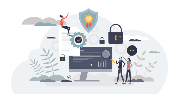 Digital security and business information protection tiny person concept, transparent background. Web safety with antivirus, firewall, encryption system and safe file access illustration.