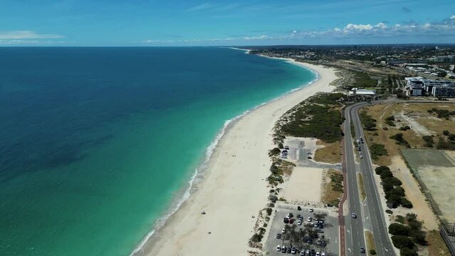 Western coast of Pert in Australia with port in background. Aerial
