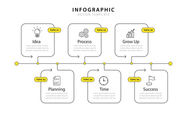 Infographic template. 6 Step timeline journey, Flat simple infographics design template. presentation graph. Business concept with numbers 6 options or steps vector illustration.