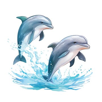 Playful dolphins jumping out of the water