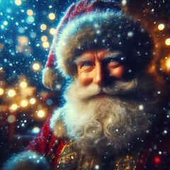 Santa Claus closeup portrait on a holiday festive background