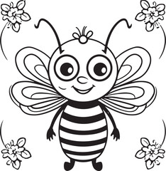 hand drawn bee outline kawai style coloring page illustration 