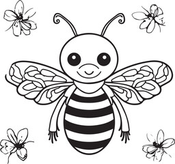 hand drawn bee outline kawai style coloring page illustration 