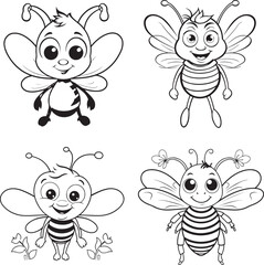 hand drawn bee outline kawai style coloring page illustration 