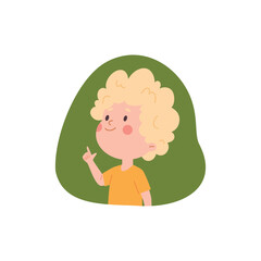 Boy point finger up, cartoon vector illustration on white background