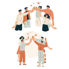 People Character Giving High Five Informal Gesture Vector Set