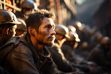 A miner outside after the end of the working day. - obrazy, fototapety, plakaty