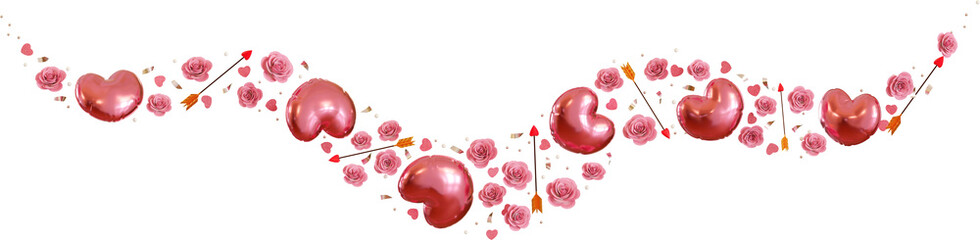 valentine ornament with balloon and rose flower - obrazy, fototapety, plakaty
