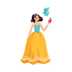 Snow White Princess with Apple and Bird as Good Fairytale Character Vector Illustration © Happypictures