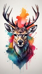 deer head splash art , abstract background