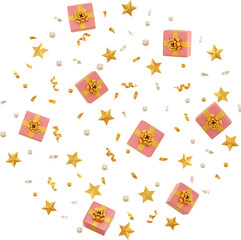 pink gift box with golden star and confetti