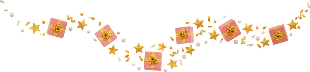 pink gift box with golden star and confetti