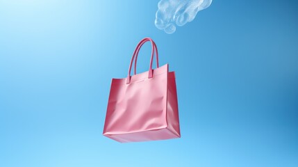 shopping concept,Flying Shop Bag Store, blue with a light pink background. 