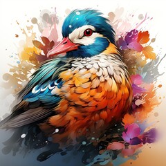 Obraz premium Beautiful Mandarin duck in vibrant colors