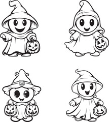 hand drawn cute ghost coloring page illustration