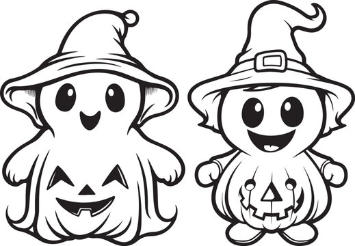 Hand Drawn Cute Ghost Coloring Page Illustration