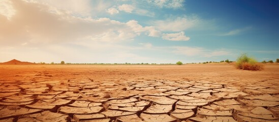 Ecological disaster: parched, cracked earth, drought, desertification.