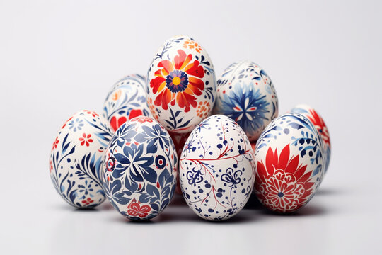 Beautiful painted Easter eggs, white background