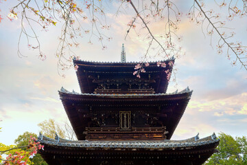 Kyoto, Japan - April 5 2023: Kurodani or Konkai-Komyoji temple founded in 1175, it's one of the eight head temples of JHODO sect, the major Buddhist denominations - obrazy, fototapety, plakaty