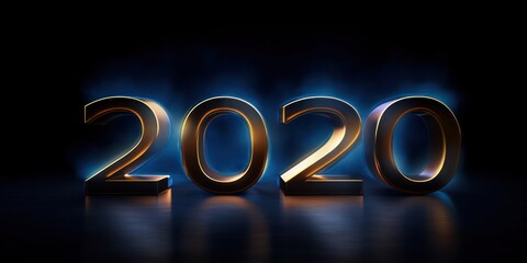 2020 Decade Start Blue Gold Letters Celebration Setting Generative AI