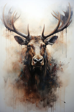 Moose in watercolor. Animal on a white background. Generative AI