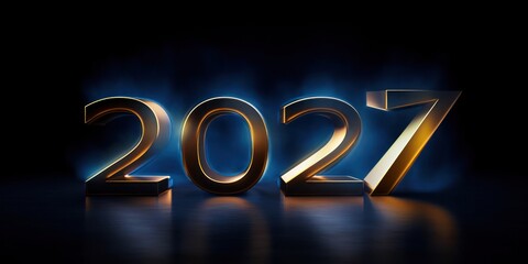 2027 New Years Blue Gold Lettering Creative Setting Generative AI - obrazy, fototapety, plakaty
