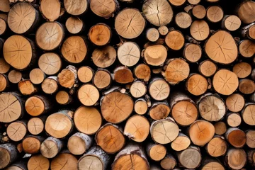 Möbelaufkleber Stacked wood logs as texture, unique natural background © kardaska