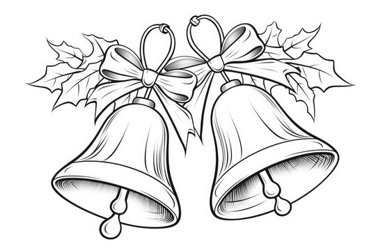 Christmas bells illustration on an isolated white background, coloring book