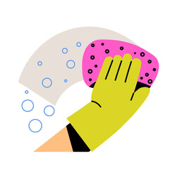 Cleaning surface with soapy water and sponges