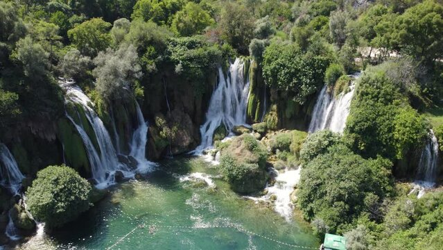 Kravica Waterfall's aerial splendor in Bosnia and Herzegovina