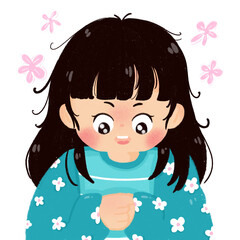 little girl with flowers cloth