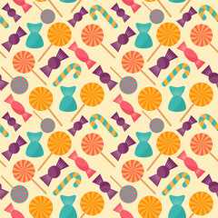 Halloween colorful candy. Seamless pattern in modern flat style.