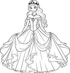 cute cartoon princess drawing for coloring hand drawn illustration