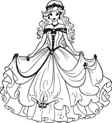 cute cartoon princess drawing for coloring hand drawn illustration