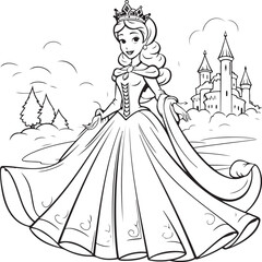 cute cartoon princess drawing for coloring hand drawn illustration