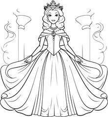 cute cartoon princess drawing for coloring hand drawn illustration