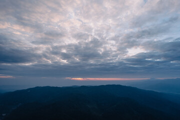 Morning  Sky and Mountains,view of sunrise or sunset over mountain and misty.