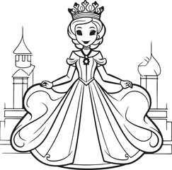 cute cartoon princess drawing for coloring hand drawn illustration