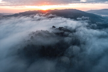 Morning  Sky and Mountains,view of sunrise or sunset over mountain and misty.