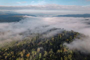 Morning  Sky and Mountains,view of sunrise or sunset over mountain and misty.