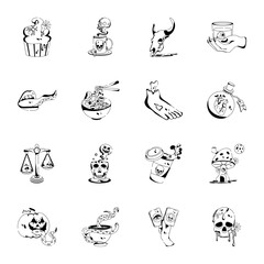 Fototapeta premium Collection of Creepy Halloween Glyph Icons
