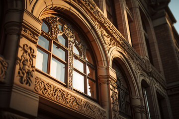 Fototapeta na wymiar The beauty of European style building exterior, use a close-up view to focus on windows in a historical building, highlighting its intricate details.
