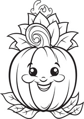 hand drawn cute pumpkin halloween coloring page illustration