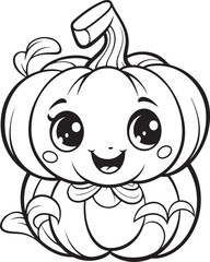 hand drawn cute pumpkin halloween coloring page illustration