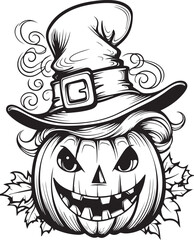 hand drawn cute pumpkin halloween coloring page illustration
