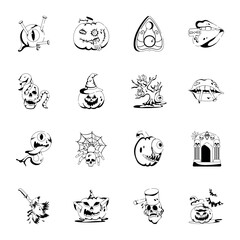 Halloween Treats and Spookiness Glyph Icons 


