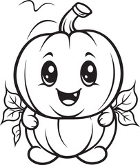 hand drawn cute pumpkin halloween coloring page illustration